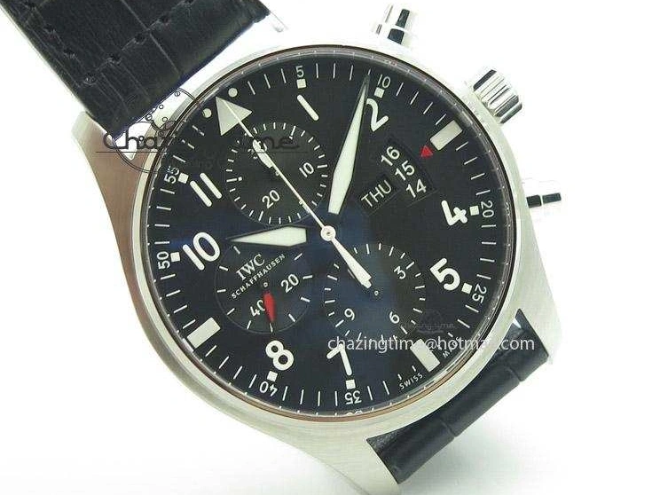 MIROTIME 0215 Soft Pilot Chrono 3777 43mm ZF 1:1 Best Edition Black Dial On Black Leather Strap A 7360